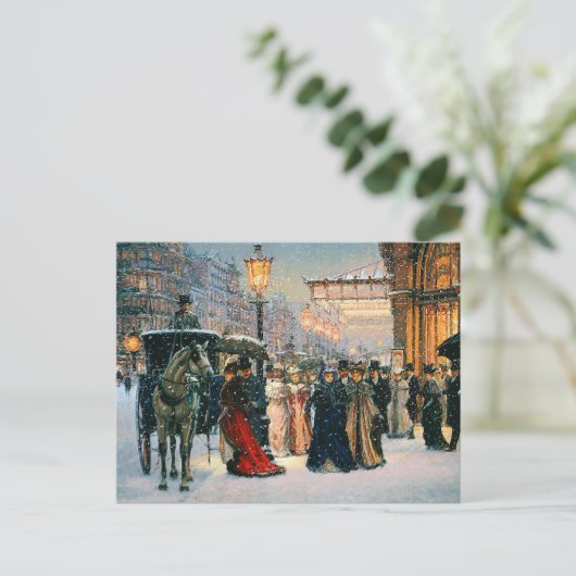 Winterparisian Scene Feestdagenkaart (Staand voorkant)