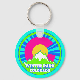 Winterpark Colorado Neon Mountains sleutelhanger