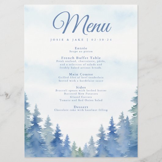  winterpijnbomen trouwmenu menu (Voorkant)