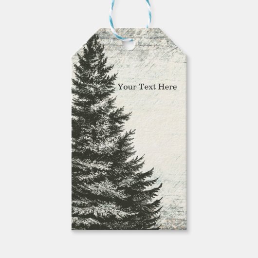  winterpijnboom rustieke houten bruiloft gunst cadeaulabel (Voorkant)