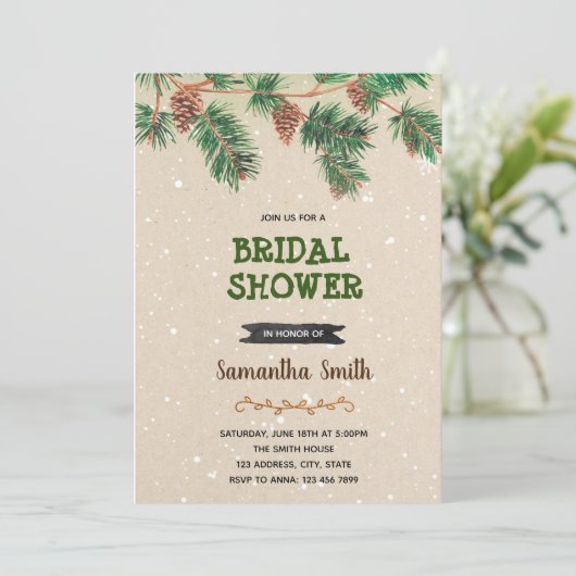 Winterpijnboomkegel feest uitnodiging (Staand voorkant)