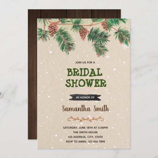 Winterpijnboomkegel feest uitnodiging (Voorkant / Achterkant)