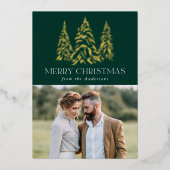 Winterpine groen en goud folie feestdagenkaart (Voorkant)