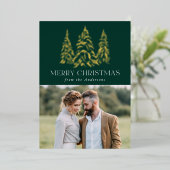 Winterpine groen en goud folie feestdagenkaart (Staand Voorkant)