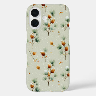 Winterpinecones en besneeuwde takken iPhone 16 hoesje