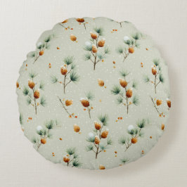 Winterpinecones en besneeuwde takken rond kussen