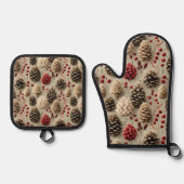 Winterpinecones en rode bessen ovenwant & pannenlap set (Voorkant)