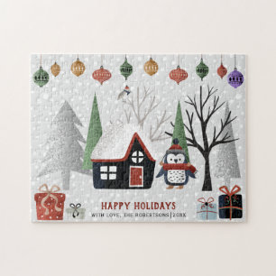 Winterpinguïn en bomen Prettige feestdagen Kerstmi Legpuzzel