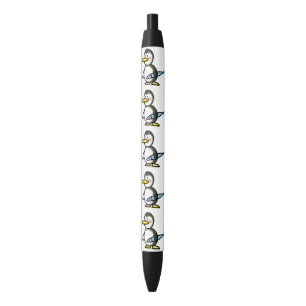 winterpinguïn en vis zwarte inkt pen