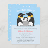 Winterpinguïn familie van drie Baby showers Kaart (Voorkant / Achterkant)