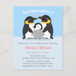 Winterpinguïn familie van drie Baby showers Kaart