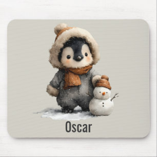Winterpinguïn met Sneeuwman Ontwerp Muismat