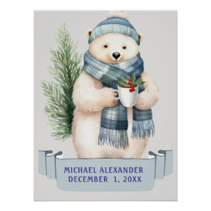 WINTERPOLAIR BEER IN BLAUWE SJAAL KINDER NAAM Verj Perfect Poster