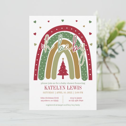 WinterregenboogkerstBaby shower Kaart (Staand voorkant)