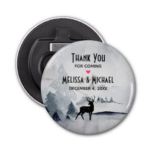 Winterrenrennistrische grijze Waterverf bruiloft Button Flesopener