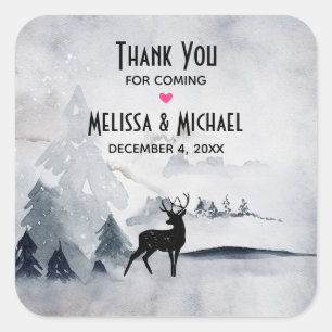 Winterrenrennistrische grijze Waterverf bruiloft Vierkante Sticker