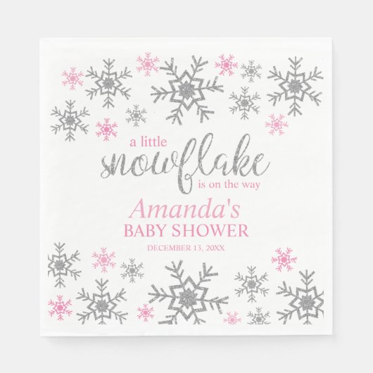 Winterroze Baby shower Snowflake Servet (Voorkant)