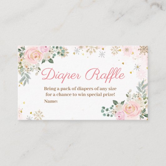 Winterroze Snowflakes Diaper Raffle Informatiekaartje (Voorkant)