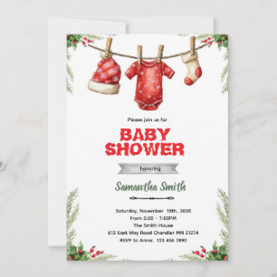 Winters baby shower uitnodiging met kerstman