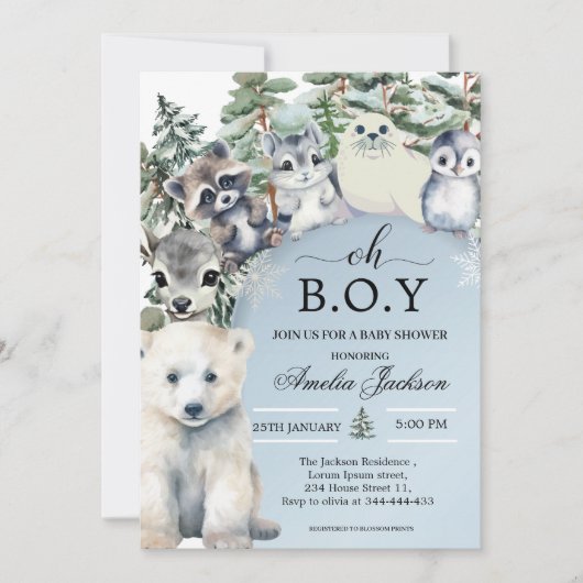 Winters baby shower uitnodigingen voor een babysho (Voorkant)