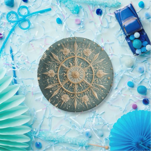 Winter's Golden Embrace: A Snowflake Serenade Papieren Bordje (Feest)