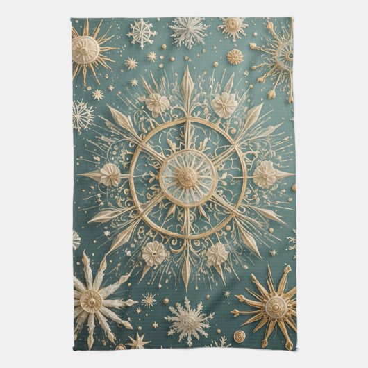 Winter's Golden Embrace: A Snowflake Serenade Theedoek (Verticaal)