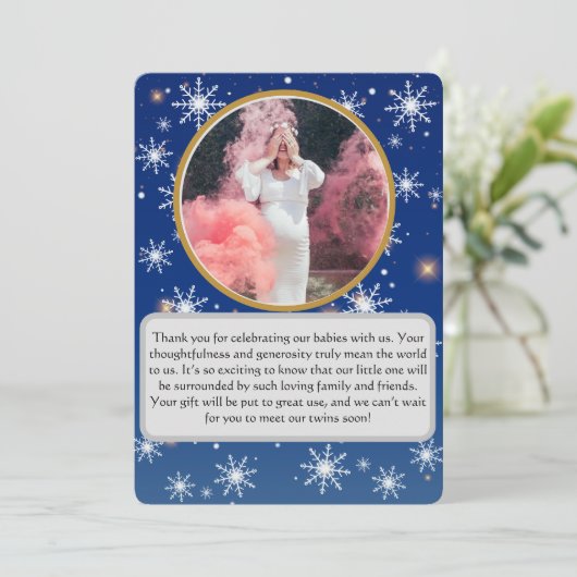 Winter's magie Twin Baby shower Dank je Bedankkaart (Staand voorkant)
