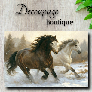 Winters paar dravende paarden decoupage tissuepapier
