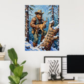 Winter's Quiet Companion: Bigfoot en de fawn Poster (Thuiskantoor)
