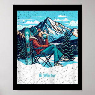 Winters vakantie skiër vrouw drinkt koffie Kerstmi Poster