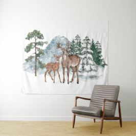 Winters wonderland Lieve en pijnboom sneeuw Wandkleed