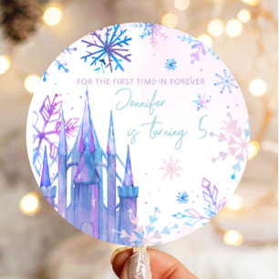 Winters Wonderland Sneeuwvlokken Meisje Sneeuw Ver Ronde Sticker