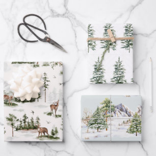 Winterscape Tree Mountains Kerstvakantie Inpakpapier Vel