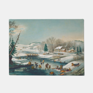  winterscène Ice Skating Holiday Kerstmis Deurmat