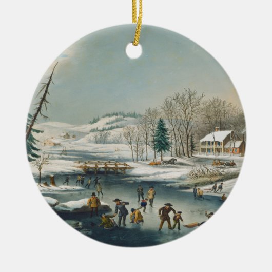 winterscène Ice Skating Holiday Kerstmis Keramisch Ornament (Voorkant)