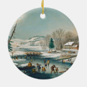 winterscène Ice Skating Holiday Kerstmis Keramisch Ornament (Achterkant)