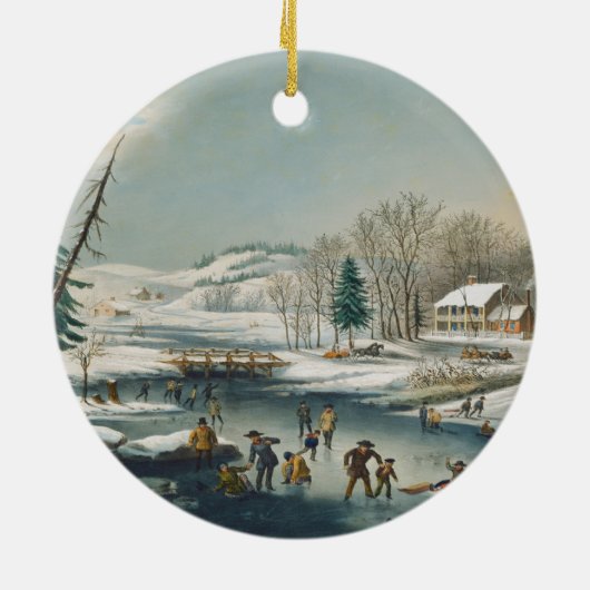 winterscène Ice Skating Holiday Kerstmis Keramisch Ornament (Achterkant)