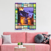 Winterscène in Glas in lood venster Canvas Afdruk (Insitu (Woonkamer))