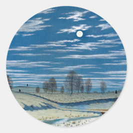 winterscène in het moonlight schilderen ronde sticker