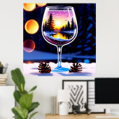 Winterscène in wijnglas voor gezellige decoratie (Thuiskantoor)