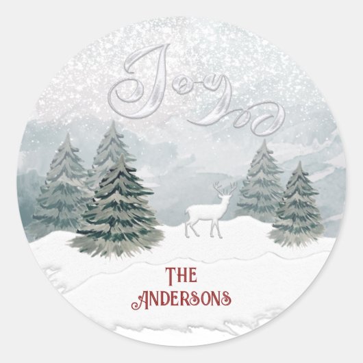 Winterscène Joy Modern Waterverf Ronde Sticker (Voorkant)