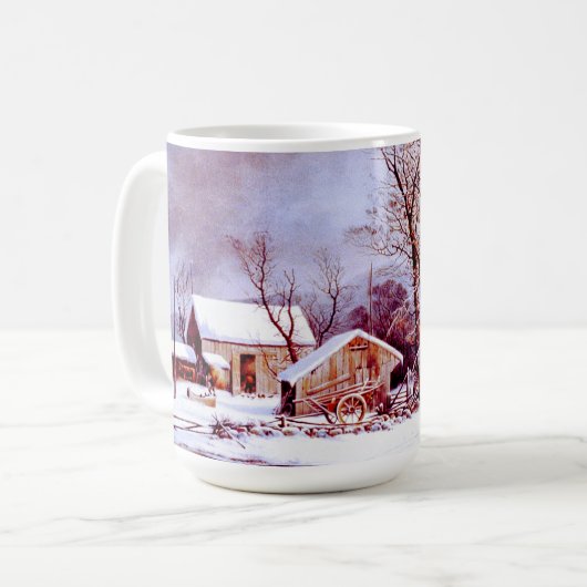  winterscène. kerstcadeautjes Mokken (Voorkant links)