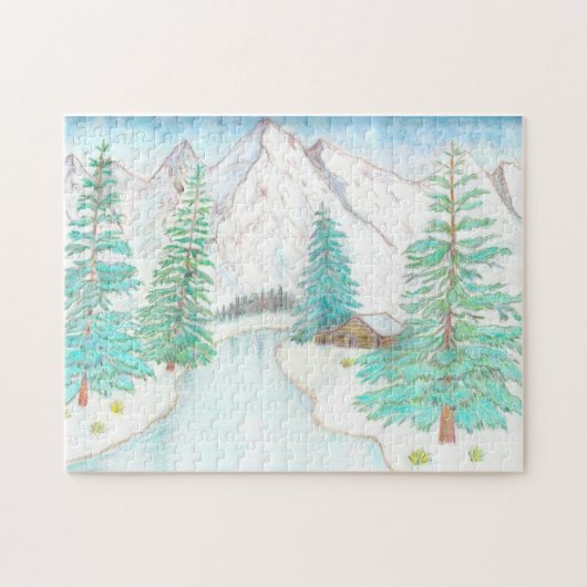 Winterscene met bergen Legpuzzel (Horizontaal)