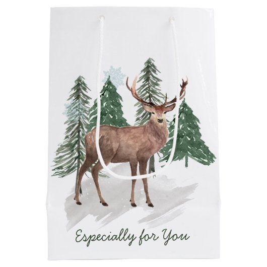 Winterscène met dennenbomen en Der Kerstmis Medium Cadeauzakje (Achterkant)