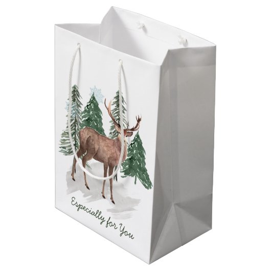 Winterscène met dennenbomen en Der Kerstmis Medium Cadeauzakje (Achterkant Gekanteld)