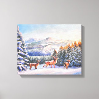 Winterscène met drie hertenprint canvas afdruk