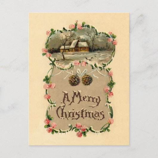 winterscène met Floral-grens Briefkaart (Voorkant)