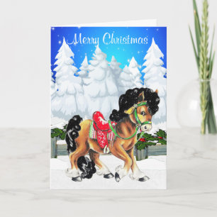 Winterscène met paard en hek Vrolijk Kerstfeest Feestdagen Kaart