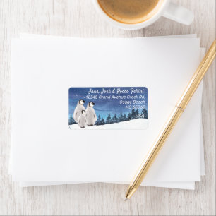 Winterscene met pinguïns aangepast adres etiket