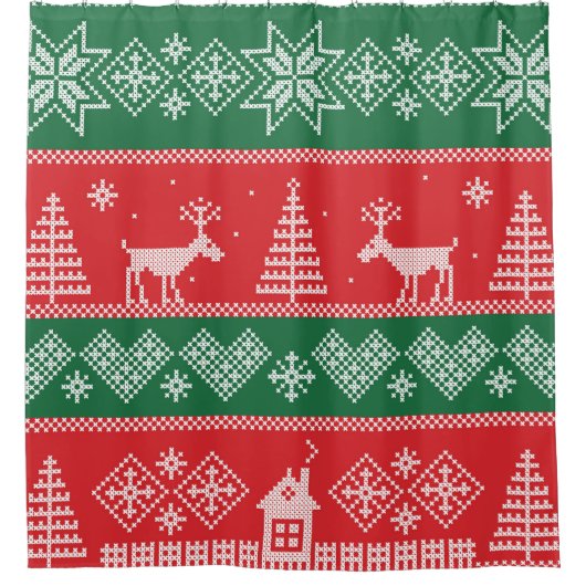 Winterscène: naadloos patroon douchegordijn (Voorkant)